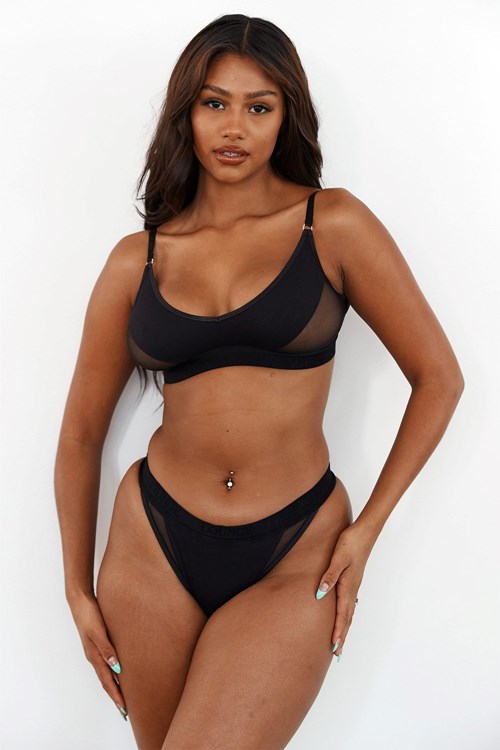 Lounge Underwear Contour Mesh Bra & Tanga/Briefs Set Schwarz | TG8052937